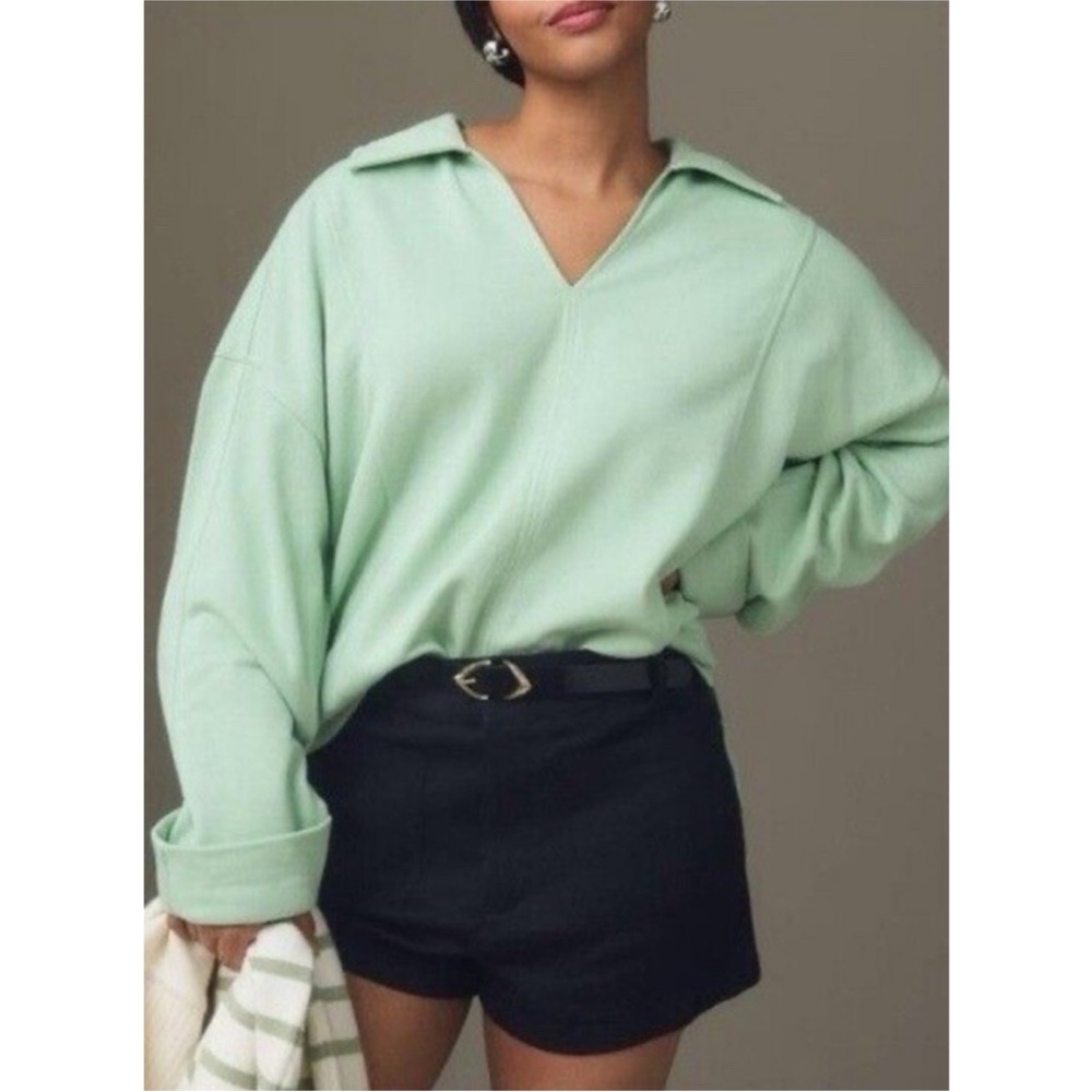 Anthropologie Pilcro Oversized Green Collared Sweatshirt